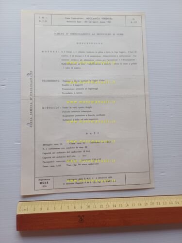 MV Agusta 150 SEL Sport 1951 scheda omologazione FMI M.S.D.S. …