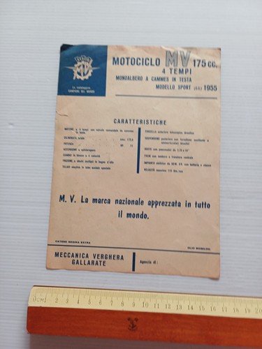 MV Agusta 175 C.S. Sport 1955 depliant italiano originale