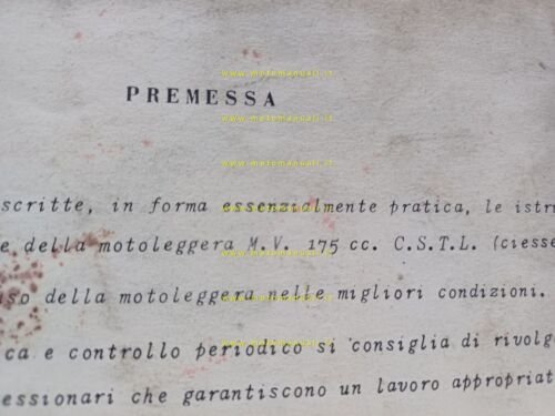 MV Agusta 175 C.S.T.L. 1954 manuale uso manutenzione libretto originale