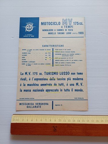 MV Agusta 175 C.S.T.L. 1955 depliant originale italiano