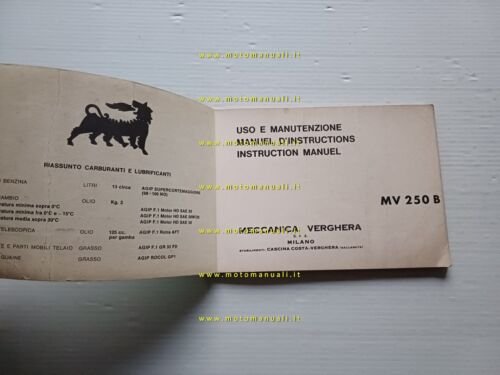 MV Agusta 250 B 1969 manuale uso manutenzione libretto originale …