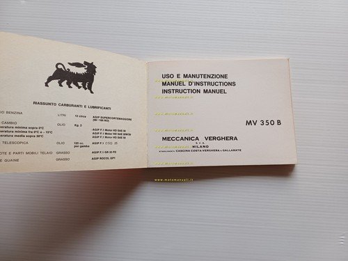 MV Agusta 350 B Sport Turismo 1971-2 manuale uso manutenzione …