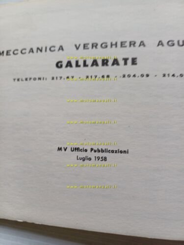 MV Agusta 83 1958 manuale uso manutenzione libretto originale
