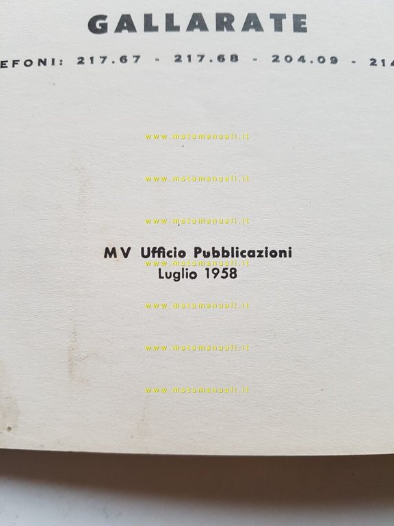 MV Agusta 83 1958 manuale uso manutenzione libretto originale italiano