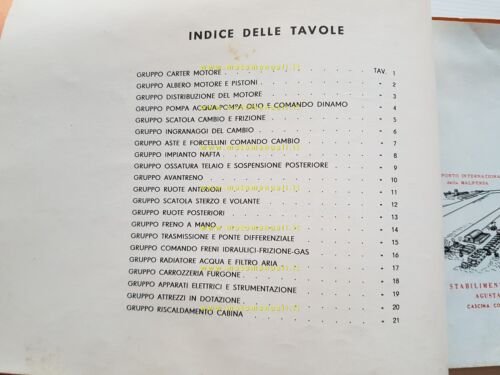 MV Agusta Autocarro 1101-D2 DIESEL 1960 catalogo ricambi originale