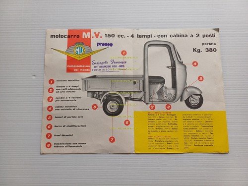 MV AGUSTA Centauro 150 motocarro 1959 depliant originale italiano