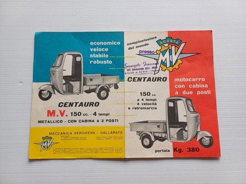 MV AGUSTA Centauro 150 motocarro 1959 depliant originale italiano