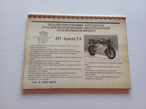 MV Agusta F4 750 1999 catalogo ricambi PROVVISORIO originale