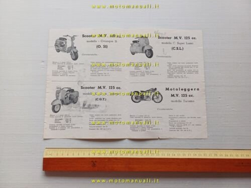 MV Agusta produzione modelli 1952 depliant originale italiano