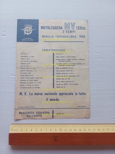 MV Agusta SuperPullman 125 1956 depliant originale italiano