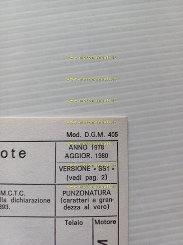 MZV 50 SS - SS1 1978-80 scheda omologazione DGM Facsimile …