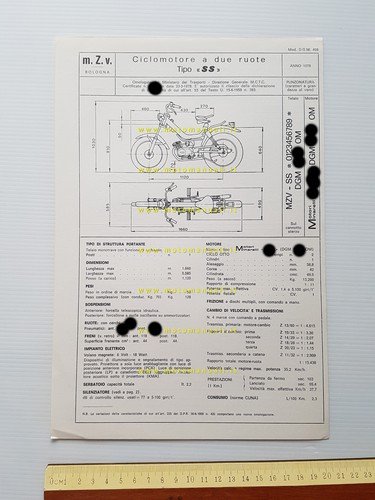 MZV 50 SS tubone 1978 scheda omologazione DGM Facsimile originale