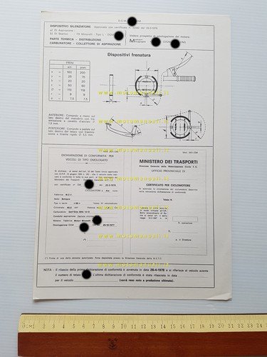 MZV 50 SS tubone 1978 scheda omologazione DGM Facsimile originale
