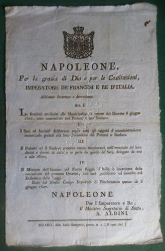 Napoleone Bonaparte - Italia 1807 - Organizzazione delle Municipalità - …