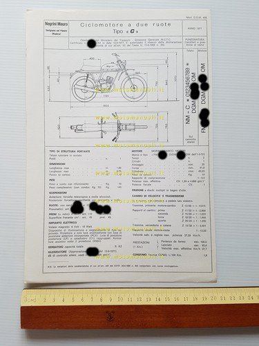 Negrini C 50 cross 1977 scheda omologazione DGM Facsimile originale