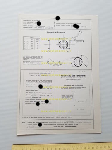 Negrini C 50 cross 1977 scheda omologazione DGM Facsimile originale