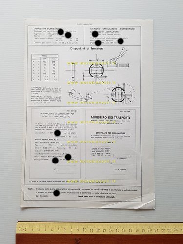Negrini TR 50 tubone 1978 scheda omologazione DGM Facsimile originale