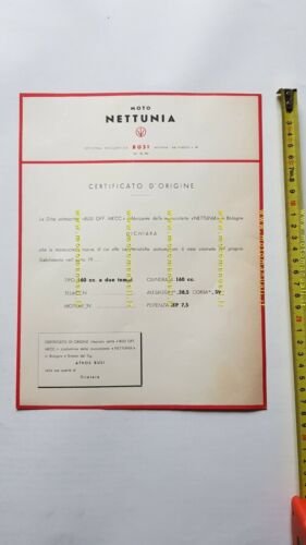 Nettunia 160 2T moto anni 50 certificato d'origine no depliant …