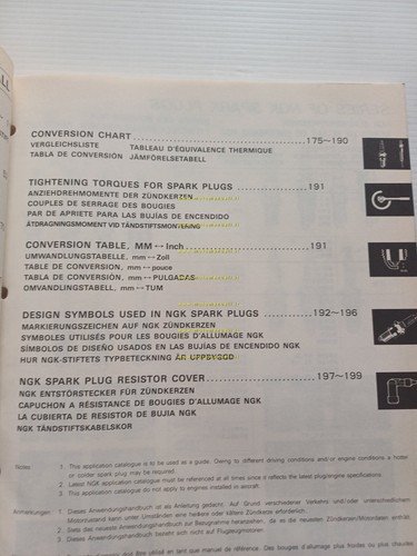 NGK guida applicazione candele auto 1993-94 manuale tabelle conversione
