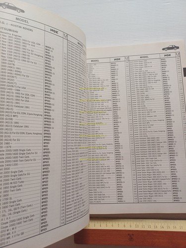 NGK guida applicazione candele auto 1993-94 manuale tabelle conversione