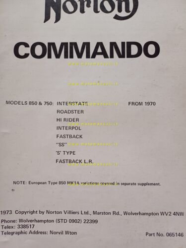 Norton Commando 850 - 750 1970-73 manuale officina originale INGLESE …