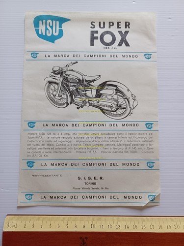 NSU Super Fox 125 anni 50 depliant originale italiano
