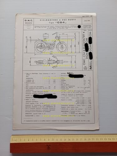 O.M.C. 50 CS4 tubone 1976 scheda omologazione DGM Facsimile originale