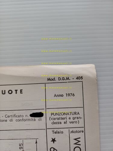 O.M.C. 50 CS4 tubone 1976 scheda omologazione DGM Facsimile originale