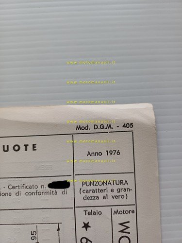 O.M.C. 50 CS4 tubone 1976 scheda omologazione DGM Facsimile originale