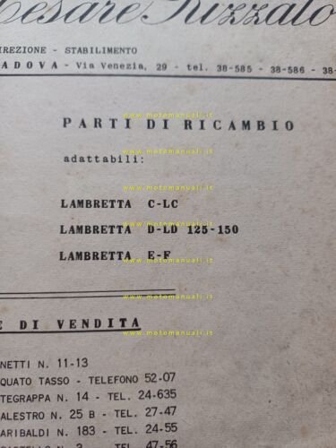 Officine Cesare Rizzato catalogo ricambi per Lambretta 125 clc -dld …