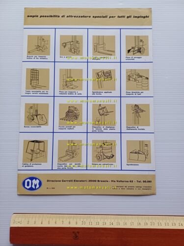 OM Attrezzature Speciali per Carrelli Elevatori anni 70 depliant originale
