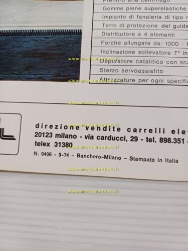 OM Carrello Elevatore Diesel Meccanico DM 12-SV 1974 depliant originale