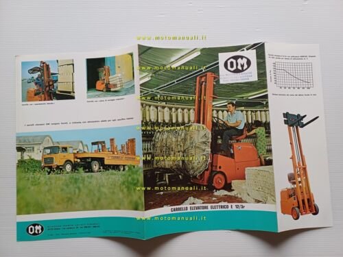 OM Carrello Elevatore Elettrico E 12-3r 1970 depliant originale italiano