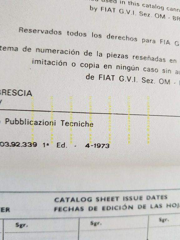 OM N 100 autocarro 1973 catalogo ricambi originale