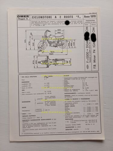 OMER 50 Flipper 1970 scheda omologazione DGM Motorizzazione Facsimile