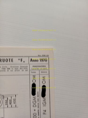 OMER 50 Flipper 1970 scheda omologazione DGM Motorizzazione Facsimile