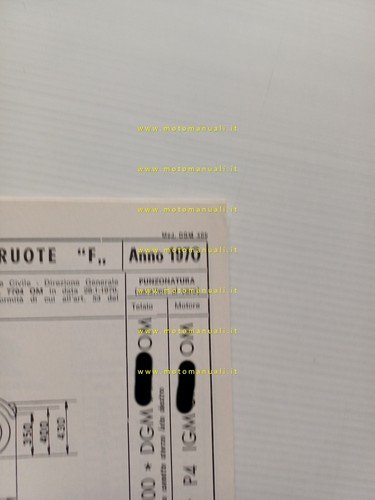 OMER 50 Flipper 1970 scheda omologazione DGM Motorizzazione Facsimile