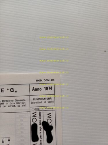 OMER 50 Giramondo 1974 scheda omologazione DGM Motorizzazione Facsimile