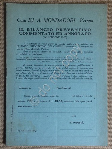 Opuscolo promozinale - Mondadori - Il Bilancio Preventivo dei Comuni … | Immagine principale
