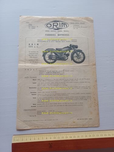 ORIM 125 1948 depliant moto italiano originale