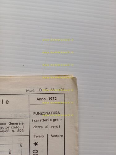 Oscar 50 College MC/P 1972 scheda omologazione DGM Motorizzazione Facsimile