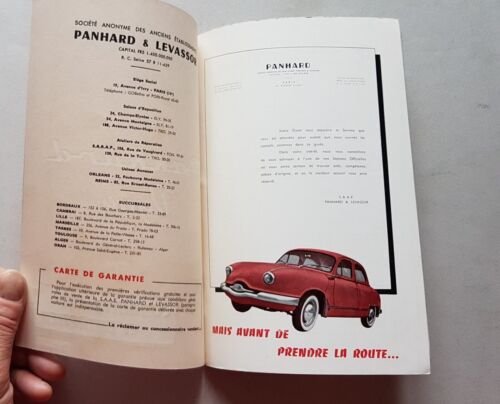 Panhard Dyna 1958 manuale uso originale FRANCESE manual d'entretien