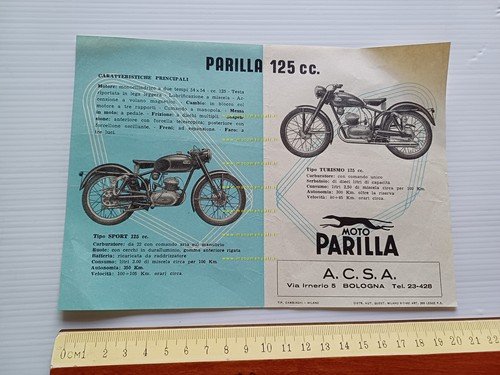 Parilla 125 Turismo - Sport 1951 depliant italiano originale