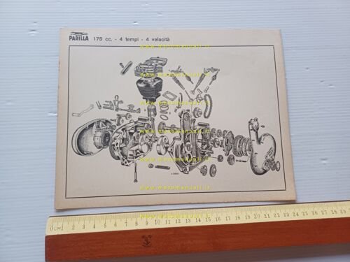 Parilla 175 Fox disegno esploso motore depliant anni 50 originale