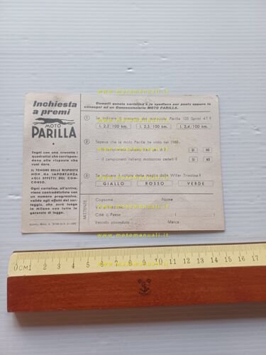 Parilla Kart cartolina concorso premi 1962 depliant italiano originale