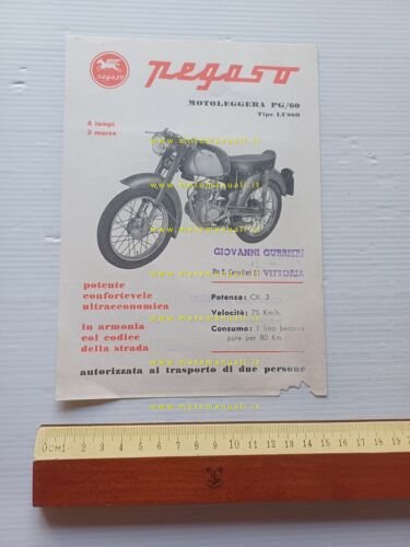 Pegaso PG 60 Sport - Lusso 1960 depliant moto italiano …