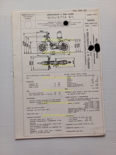 Peripoli Gulietta 50 Oxford G7 1976 scheda omologazione DGM Facsimile