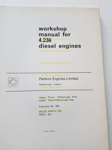 Perkins motori Diesel 4.236 1968 manuale officina INGLESE originale
