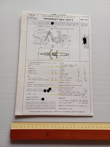 Peugeot 50 104 V 1972 scheda omologazione DGM Facsimile originale