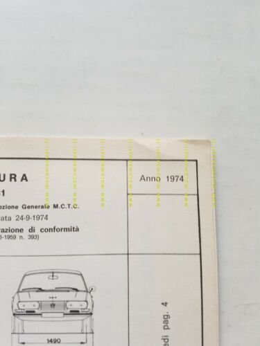 Peugeot 504 B31 Cabrio 1974 Scheda facsimile omologazione DGM originale